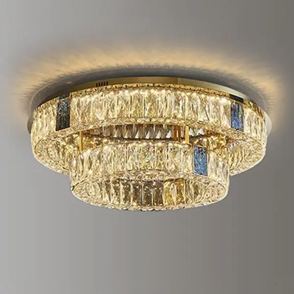 Modern Luxury Shell Stainless Steel & Crystal Round Multi-Layered Chandelier Flush Mount Ceiling Light HQ-XDJ24-WJ