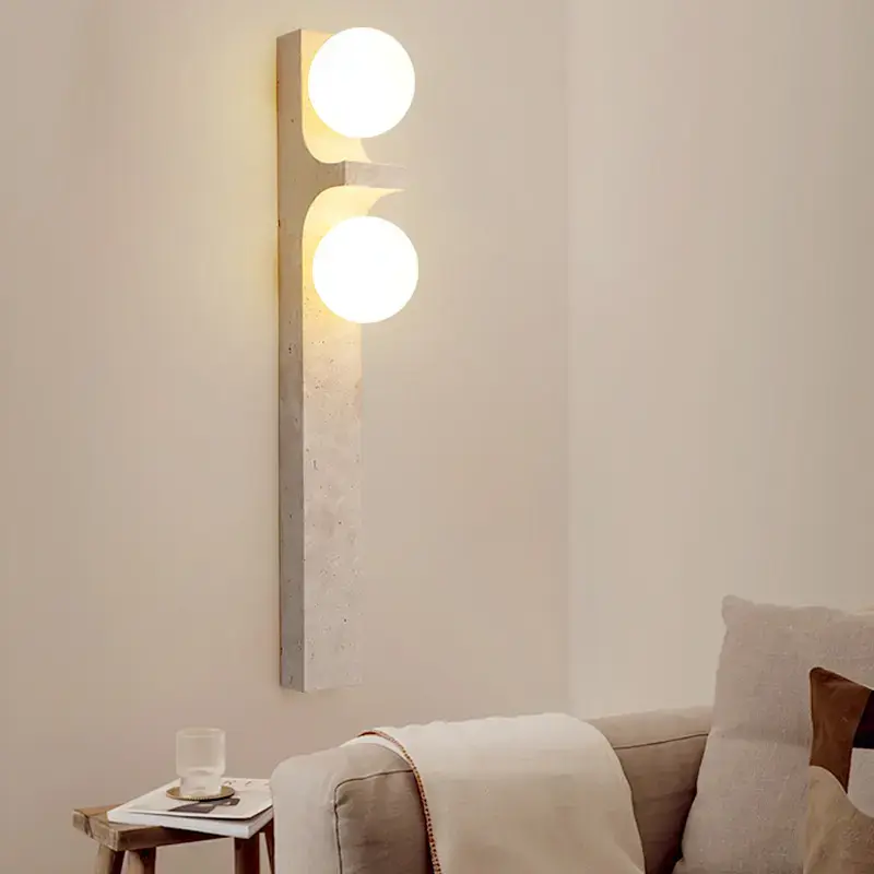Wall Light Long Nature Travertine Body Glass Shade  BD-8069-2