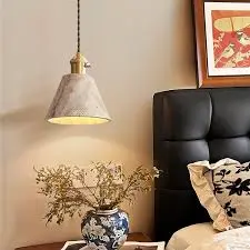 Travertine shade & brass planting lamp holder house with switch - D-039