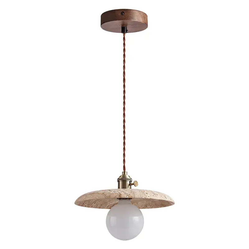 Modern Travertine Stone Round Dish Pendant Hanging Lamp Adjustable Height D-071