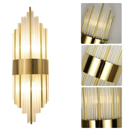 Modern Brass Wall Lamp, 2-Light Scones, Crystal Gold HX-WLO-76-H600
