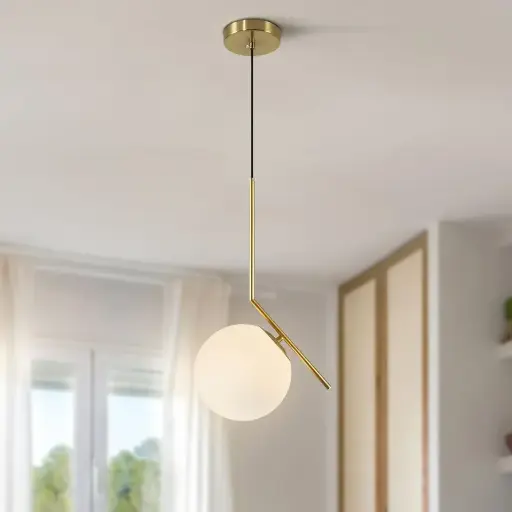 Modern Milky Globe Gold Pendant Light Fixture Glass CB-1444-A