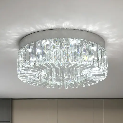 Luxury Modern Round Crystal & Stainless Chandelier Flush Mount Ceiling Light XH600-Y