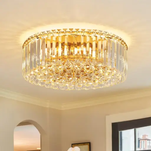 Luxury Modern Round Crystal & Stainless Chandelier Flush Mount Ceiling Light XH600-J
