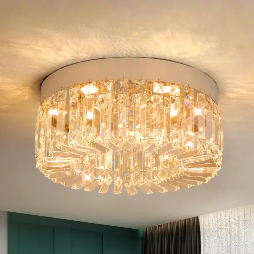 Luxury Modern Round Crystal & Stainless Chandelier Flush Mount Ceiling Light XH800-J