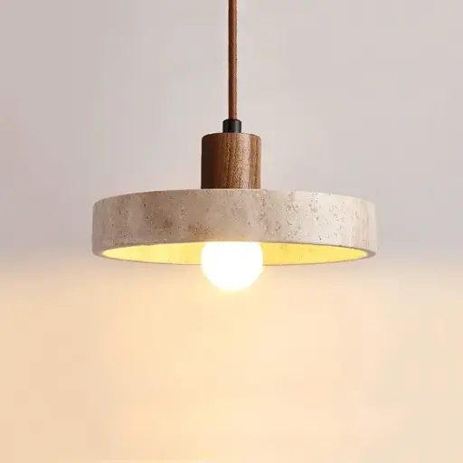 Travertine & Wood Pendant Light  With Pvc Cable Plus Canopy DD-8028