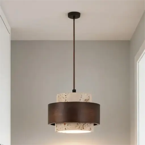 Vintage Wabi Sabi Travertine LED Pendant  Light Yellow Stone DD-8018